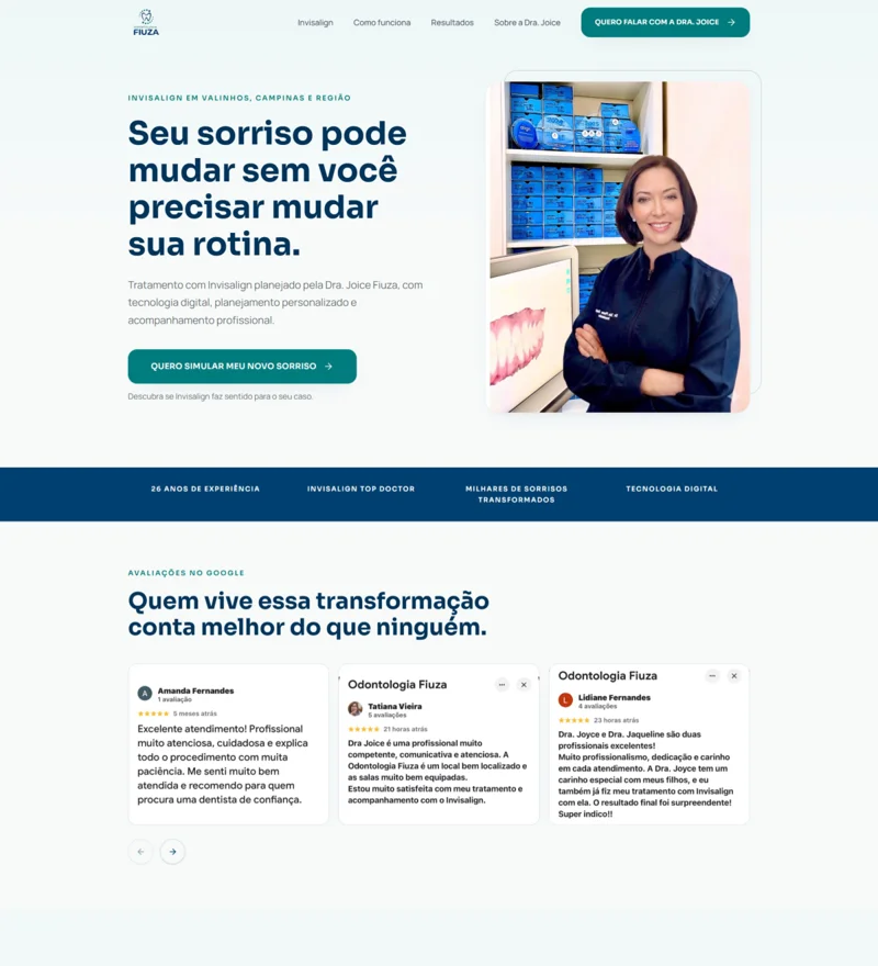 Captura original da landing page Dra. Joice Fiuza